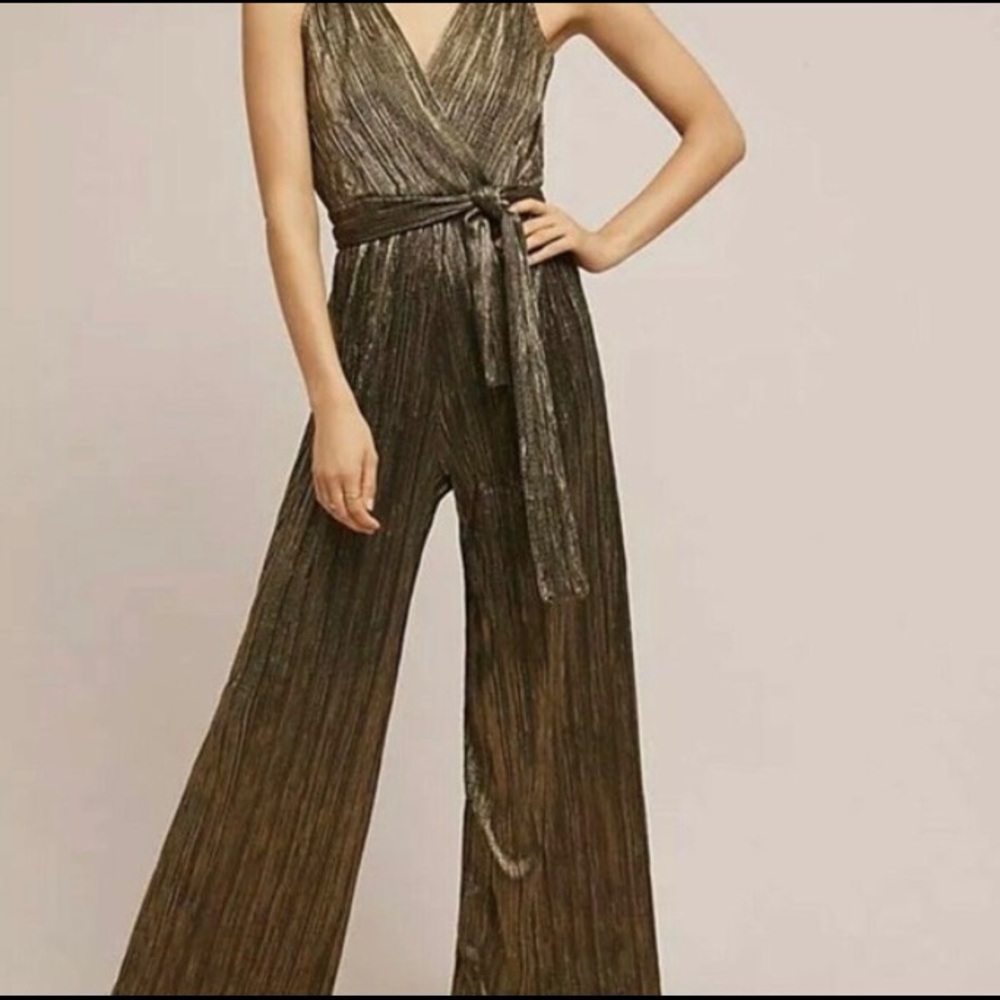 Anthropologie metallic gold jumpsuit